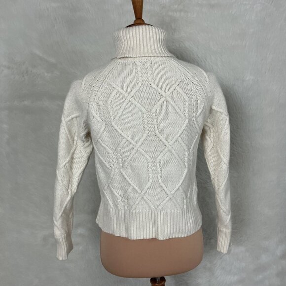 Nili Lotan Lela Ivory 100% Cashmere Cropped Cable Knit Turtleneck Sweater S - Picture 3 of 7